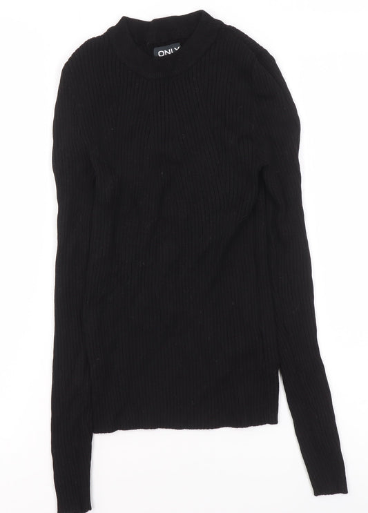 ONLY Women's Black Ribbed Mock Neck Long Sleeve Knit Top Size M