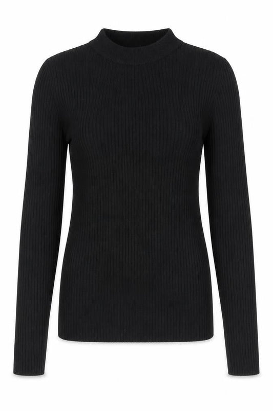 ONLY Women's Black Ribbed Mock Neck Long Sleeve Knit Top Size M