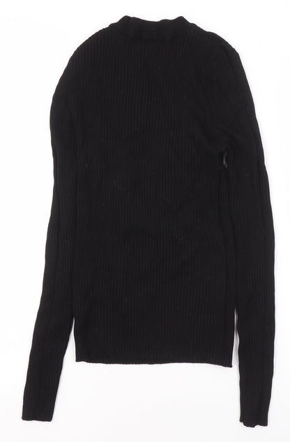 ONLY Women's Black Ribbed Mock Neck Long Sleeve Knit Top Size M
