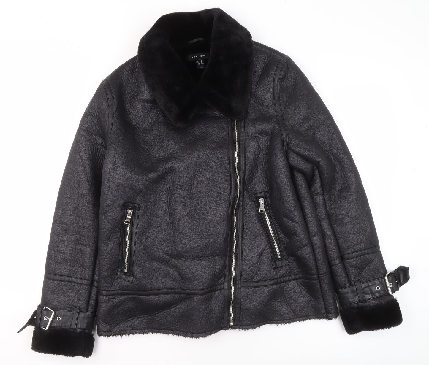 New Look Women's Black Faux Leather Biker Jacket Size M