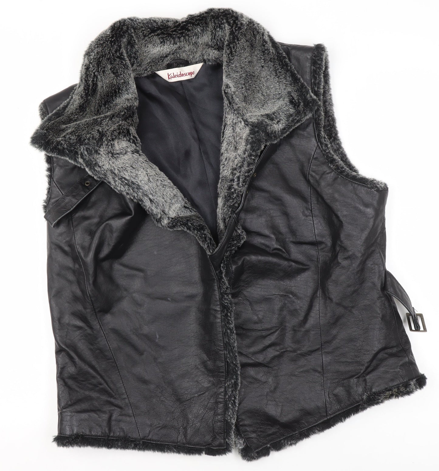 Kaleidoscope Women's Black Faux Fur Trim Leather Waistcoat UK 18