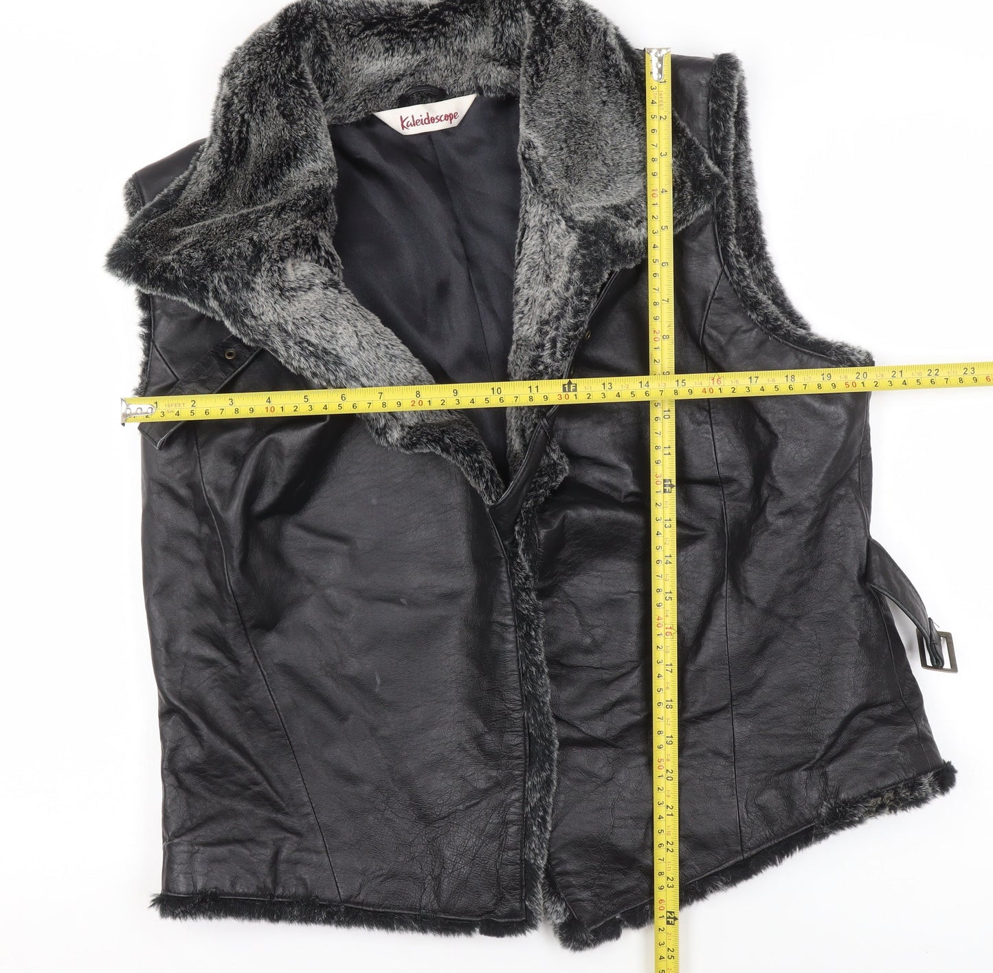 Kaleidoscope Women's Black Faux Fur Trim Leather Waistcoat UK 18
