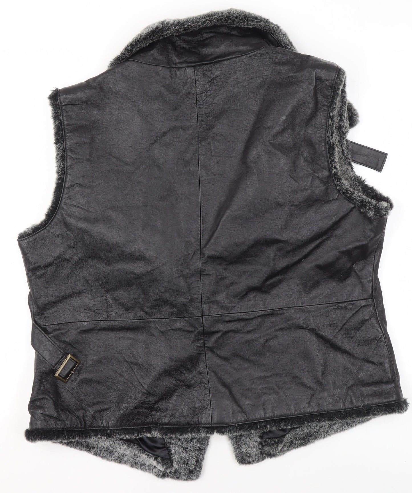 Kaleidoscope Women's Black Faux Fur Trim Leather Waistcoat UK 18