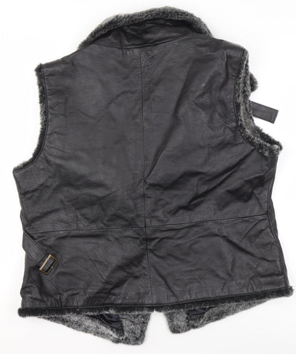 Kaleidoscope Women's Black Faux Fur Trim Leather Waistcoat UK 18