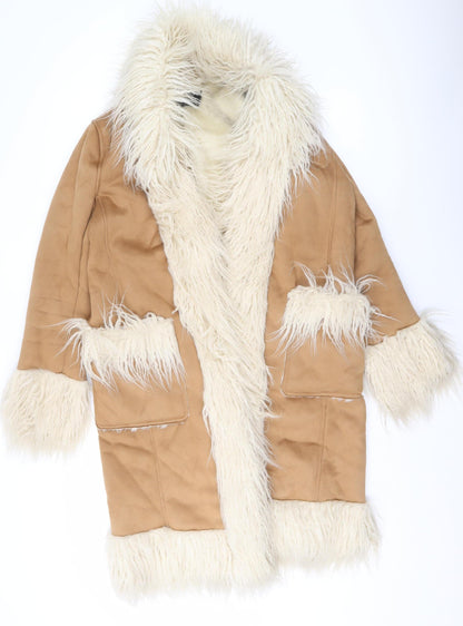 ASOS DESIGN Women’s Beige Faux Fur Trim Long Coat Size 6