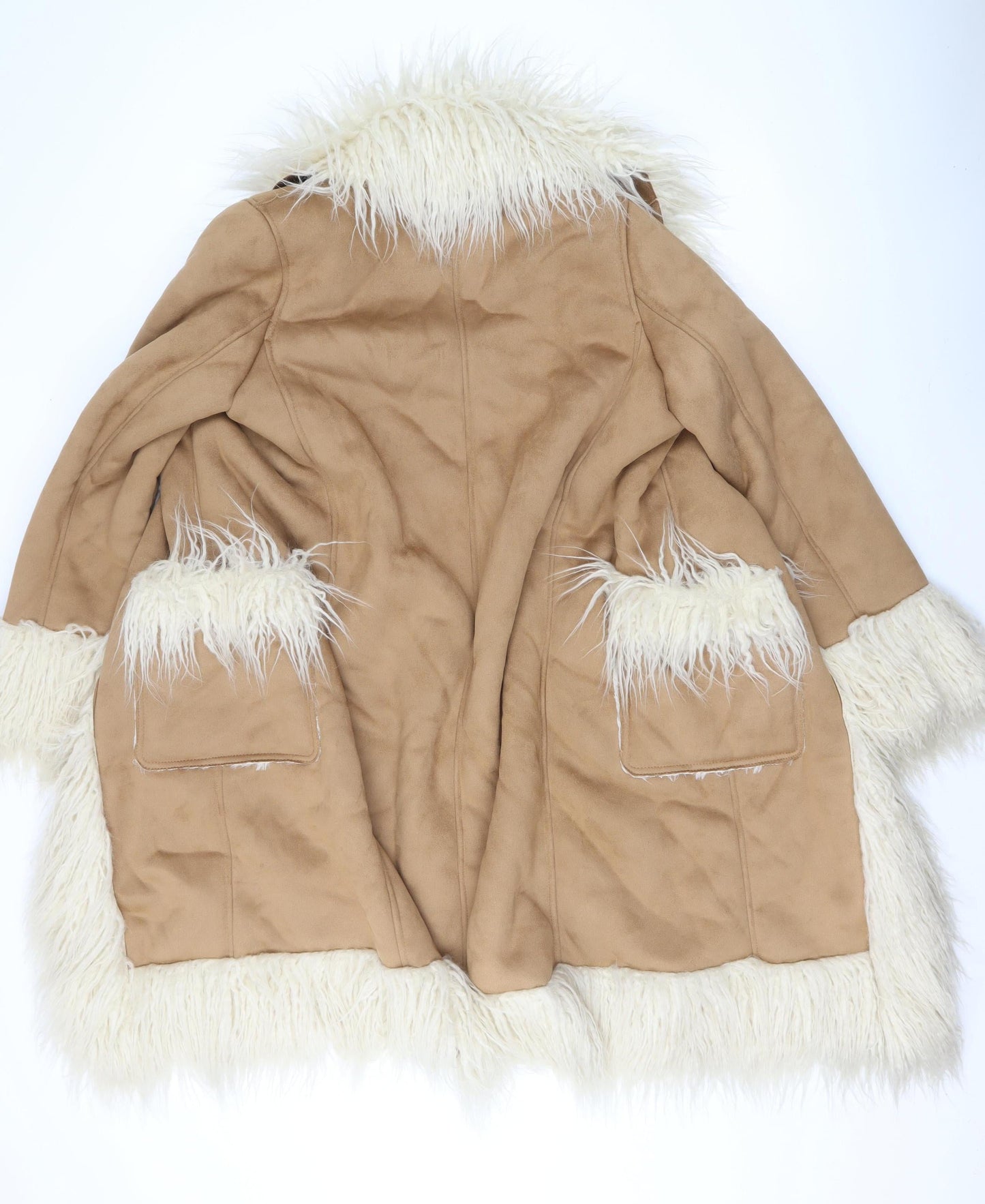 ASOS DESIGN Women’s Beige Faux Fur Trim Long Coat Size 6