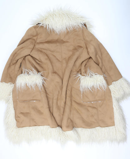 ASOS DESIGN Women’s Beige Faux Fur Trim Long Coat Size 6