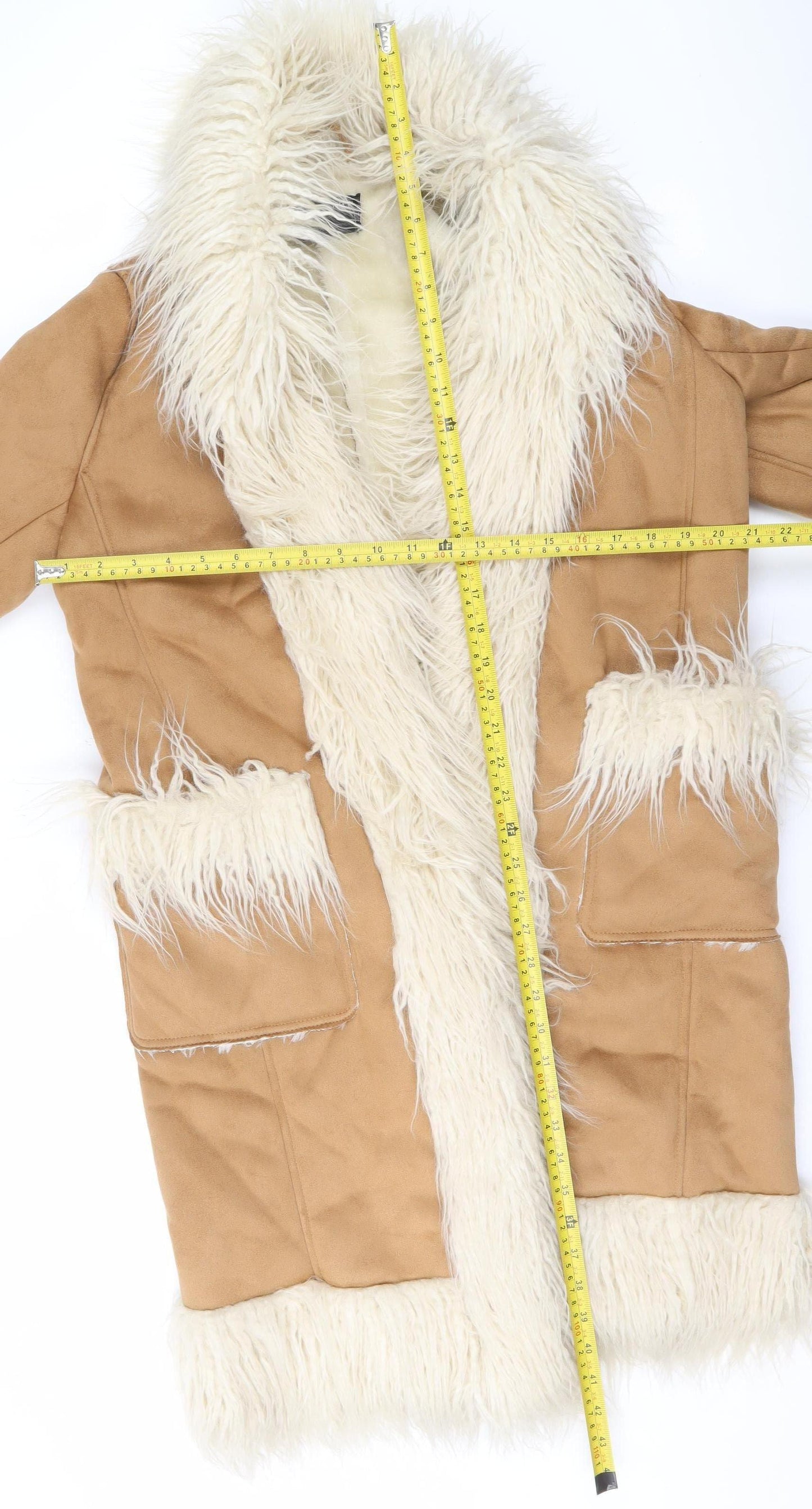 ASOS DESIGN Women’s Beige Faux Fur Trim Long Coat Size 6