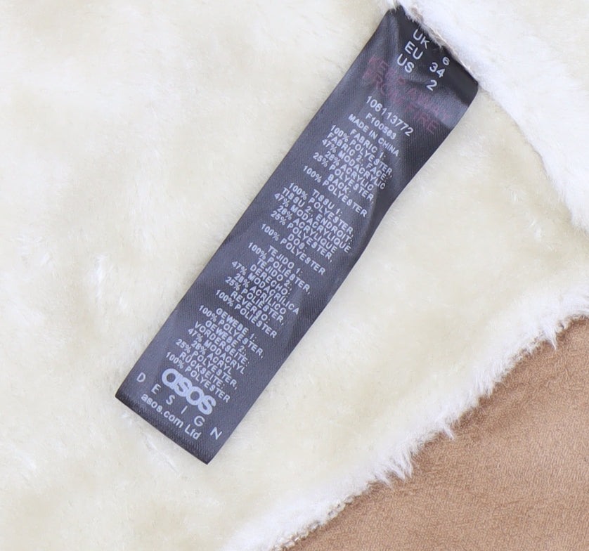ASOS DESIGN Women’s Beige Faux Fur Trim Long Coat Size 6