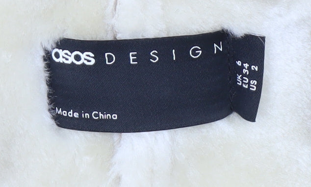 ASOS DESIGN Women’s Beige Faux Fur Trim Long Coat Size 6