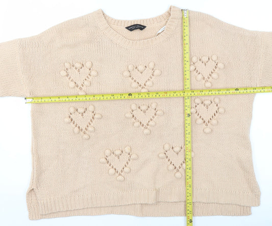 Dorothy Perkins Women’s Beige Heart Knit Jumper Size L