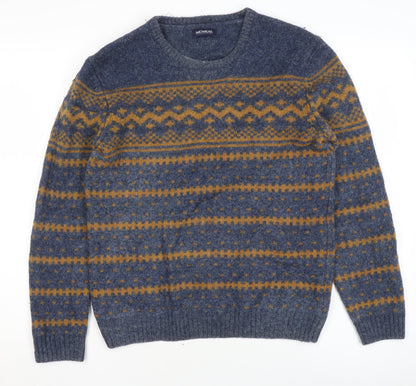 MCNEAL Men's Blue Fair Isle Wool Jumper Size M Crew Neck Pullover