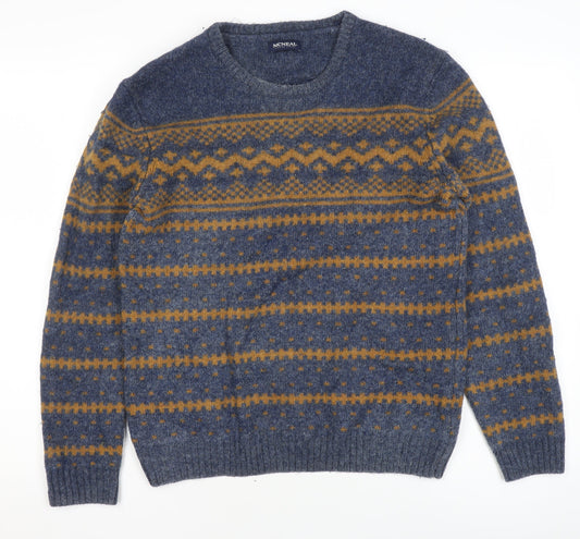 MCNEAL Men's Blue Fair Isle Wool Jumper Size M Crew Neck Pullover