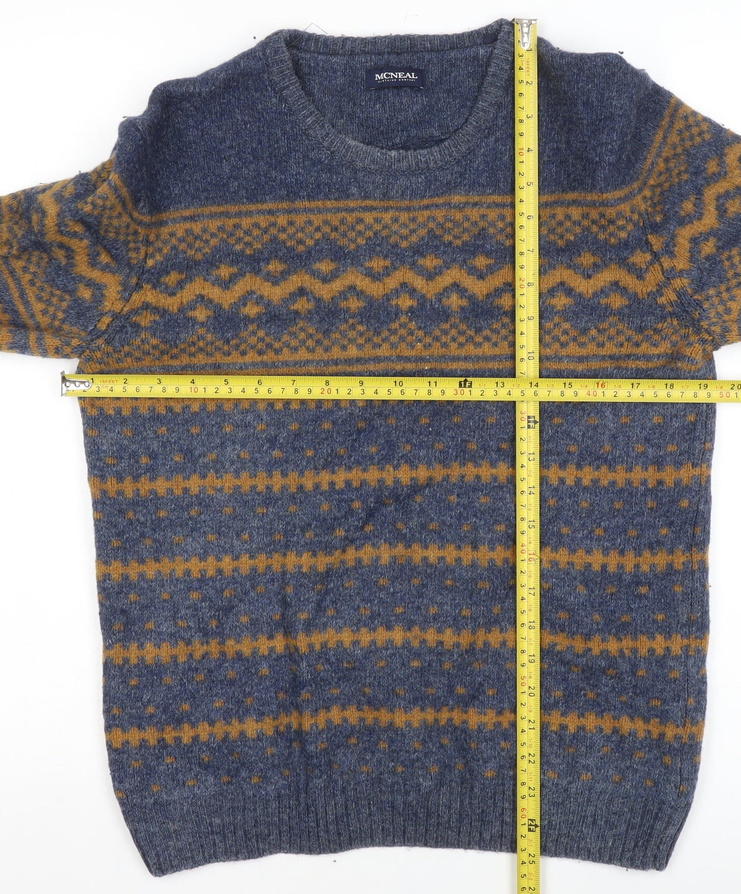 MCNEAL Men's Blue Fair Isle Wool Jumper Size M Crew Neck Pullover