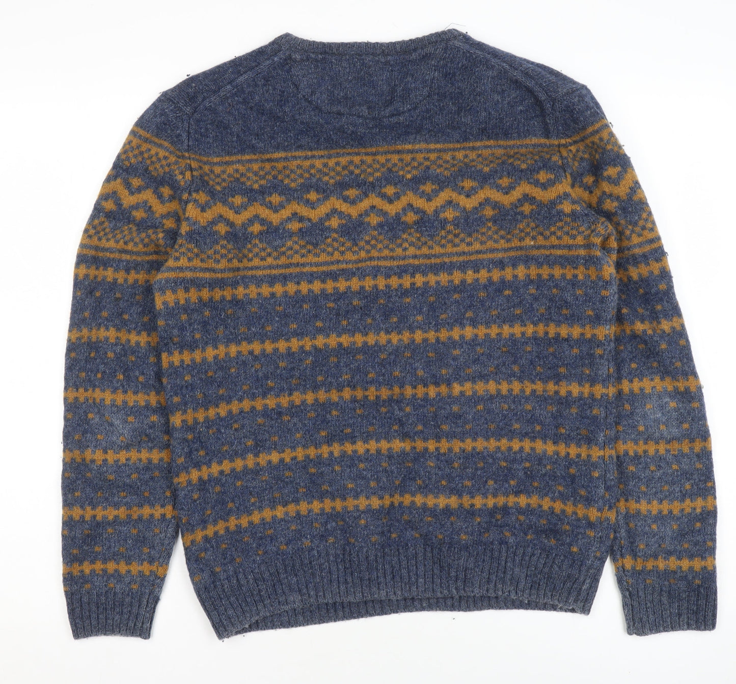 MCNEAL Men's Blue Fair Isle Wool Jumper Size M Crew Neck Pullover