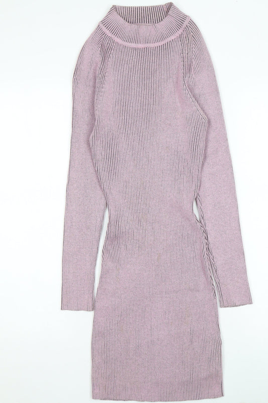 Missguided Women Purple Knit Bodycon Long Sleeve Dress UK 8
