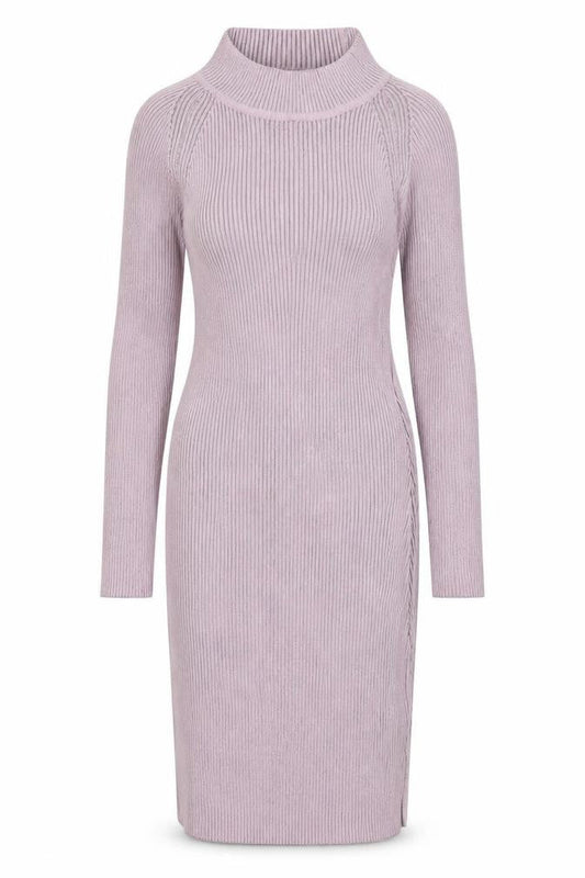 Front view of Missguided Women Purple Knit Bodycon Long Sleeve Dress UK 8