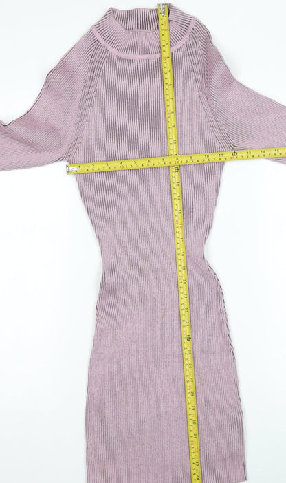 Missguided Women Purple Knit Bodycon Long Sleeve Dress UK 8