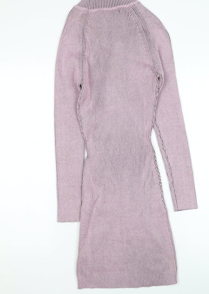 Missguided Women Purple Knit Bodycon Long Sleeve Dress UK 8