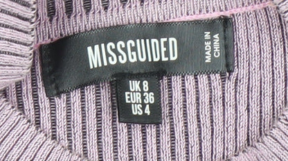 Missguided Women Purple Knit Bodycon Long Sleeve Dress UK 8