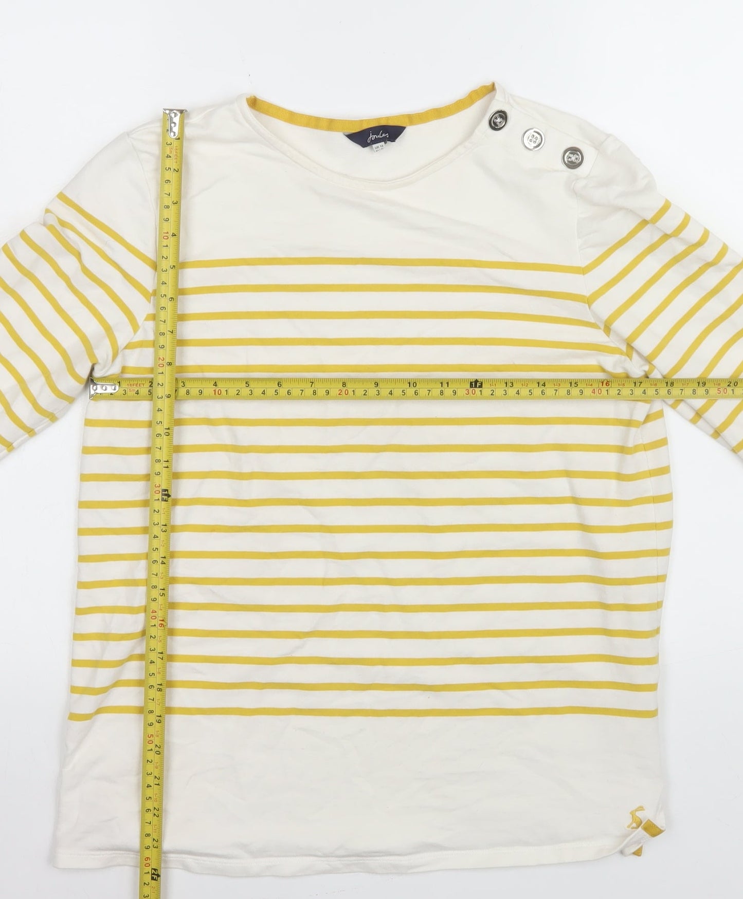 Joules Women’s Yellow Striped Long Sleeve Classic Top UK 12