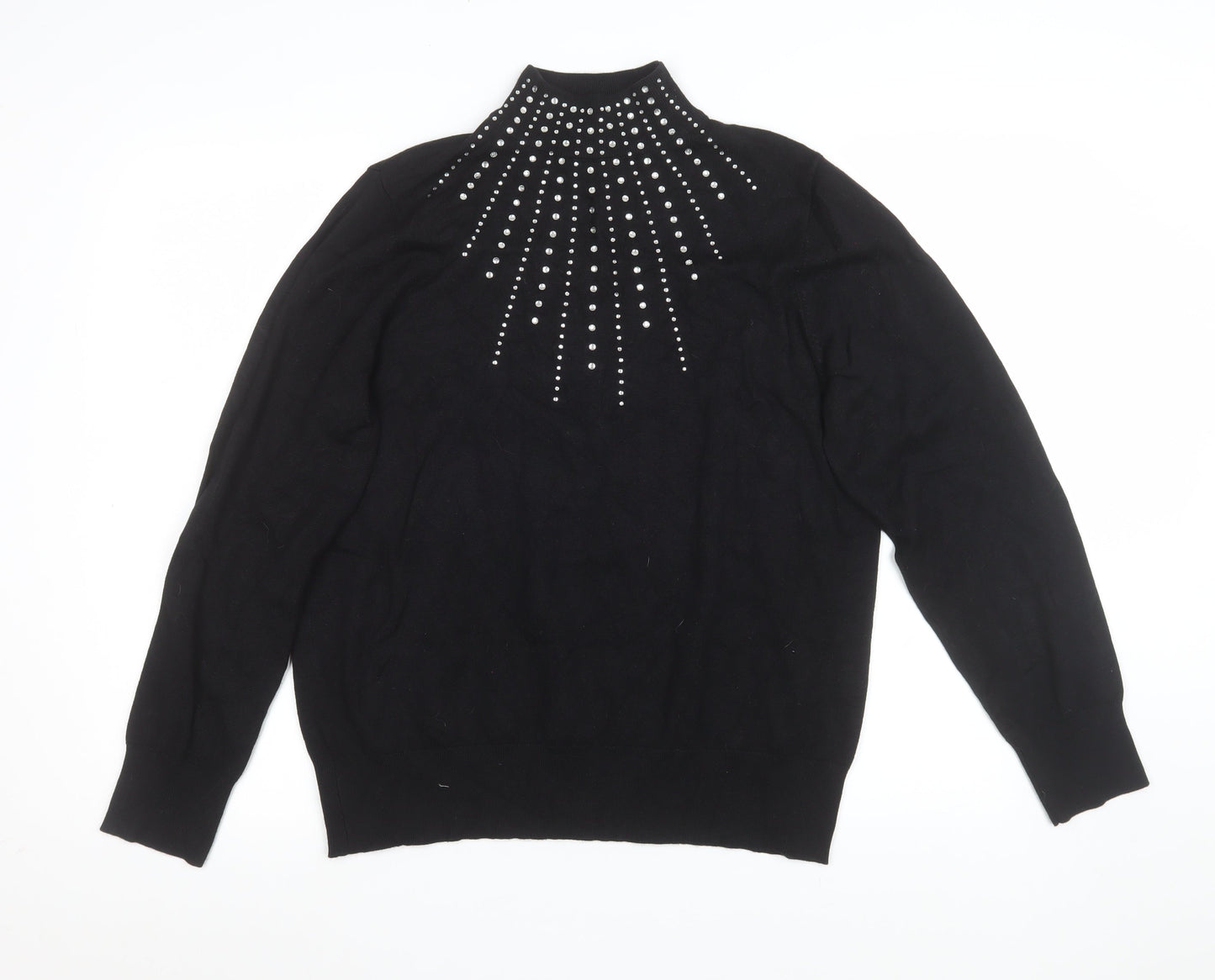 Bonmarché Women’s Black Rhinestone Mock Neck Pullover Sweater Size 16