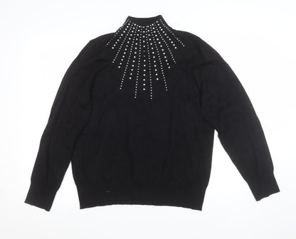 Bonmarché Women’s Black Rhinestone Mock Neck Pullover Sweater Size 16