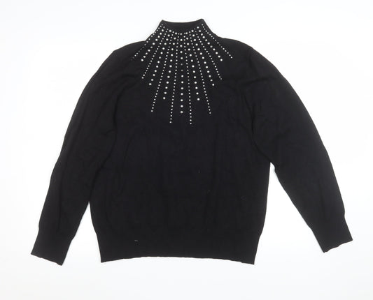 Bonmarché Women’s Black Rhinestone Mock Neck Pullover Sweater Size 16