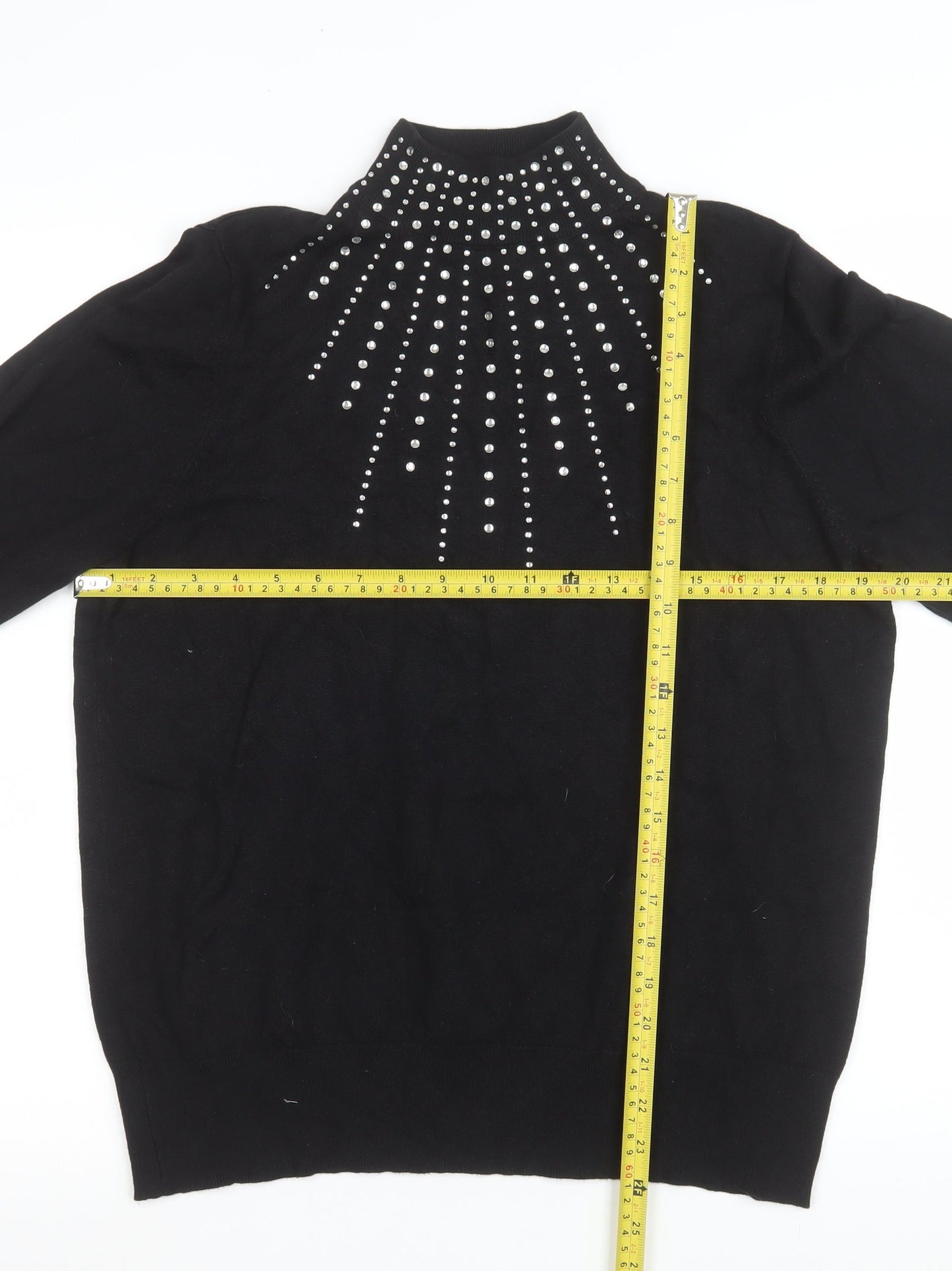 Bonmarché Women’s Black Rhinestone Mock Neck Pullover Sweater Size 16