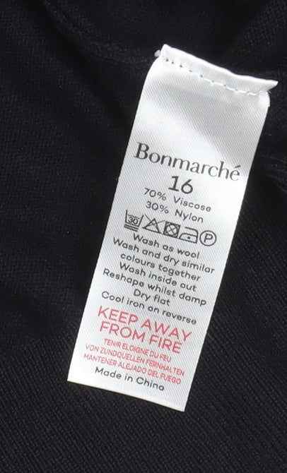 Bonmarché Women’s Black Rhinestone Mock Neck Pullover Sweater Size 16