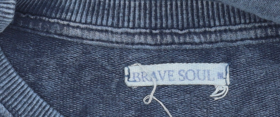 Brave Soul Women Blue Cotton Crew Neck Long Sleeve Sweatshirt M