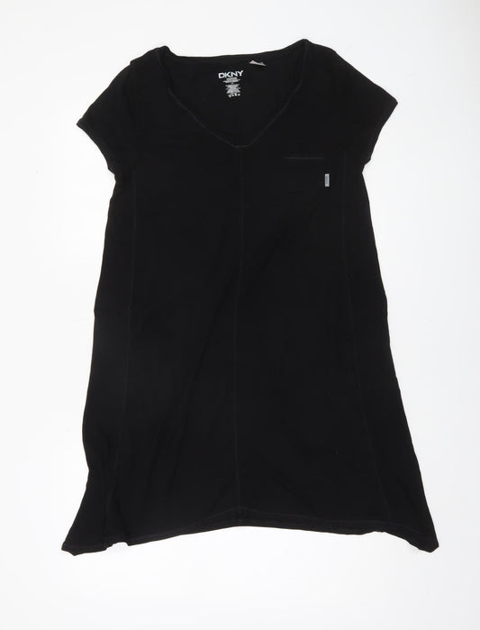 DKNY Women Black M V-Neck Short Sleeve T-Shirt Dress