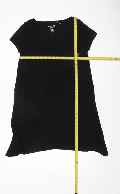 DKNY Women Black M V-Neck Short Sleeve T-Shirt Dress