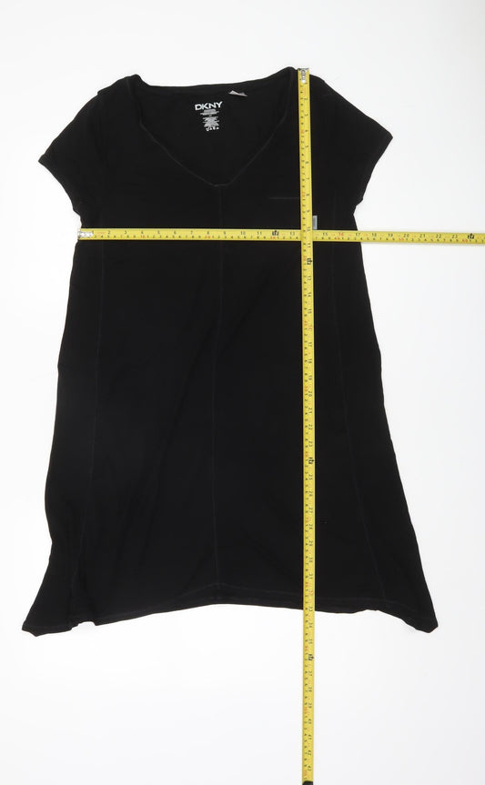DKNY Women Black M V-Neck Short Sleeve T-Shirt Dress