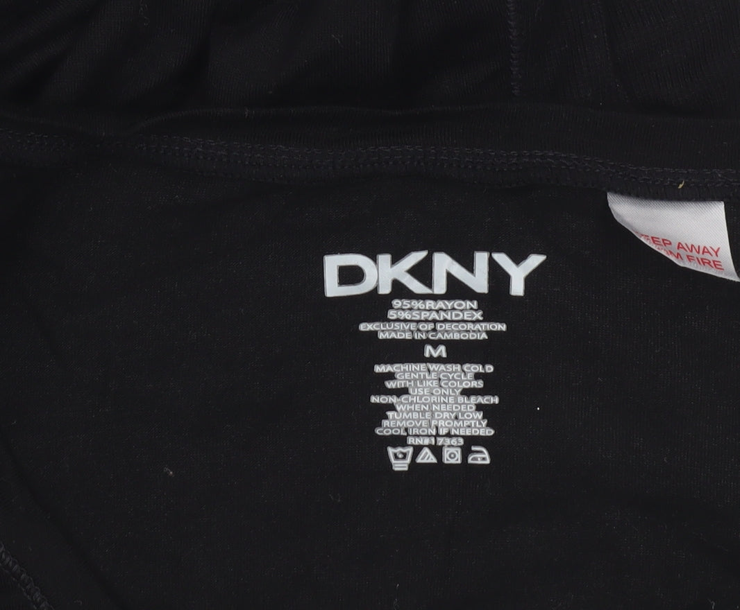 DKNY Women Black M V-Neck Short Sleeve T-Shirt Dress