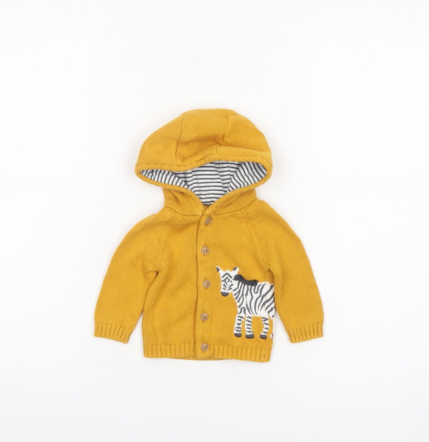 John Lewis Unisex Baby Yellow Hooded Cotton Zebra Cardigan 0-3 Months