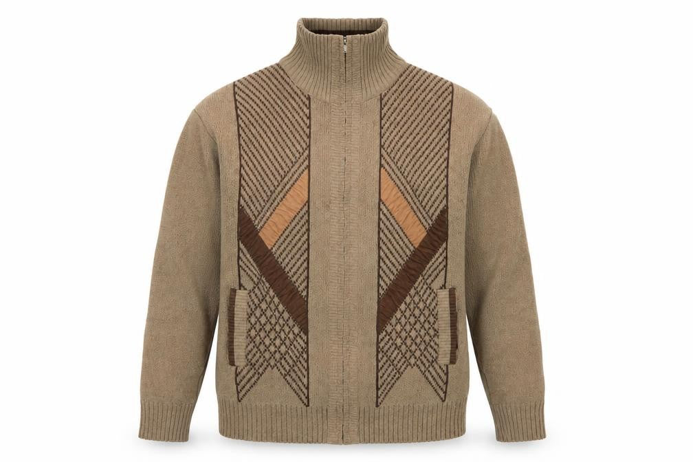 Mens UK Size L ZSZ Menswear Beige Full Zip Jumper