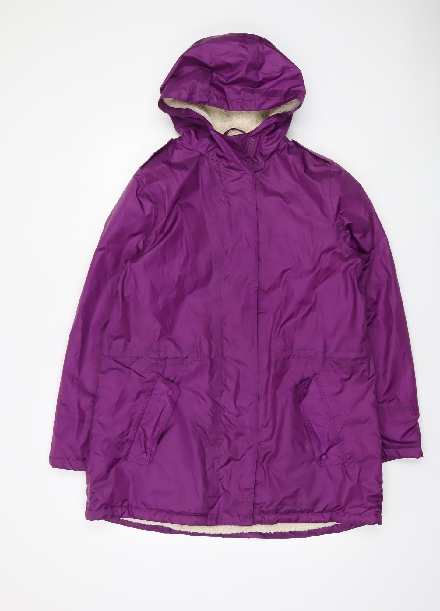 Cotton Traders Women Purple Hooded Parka Jacket Size 14 Polyester Lined