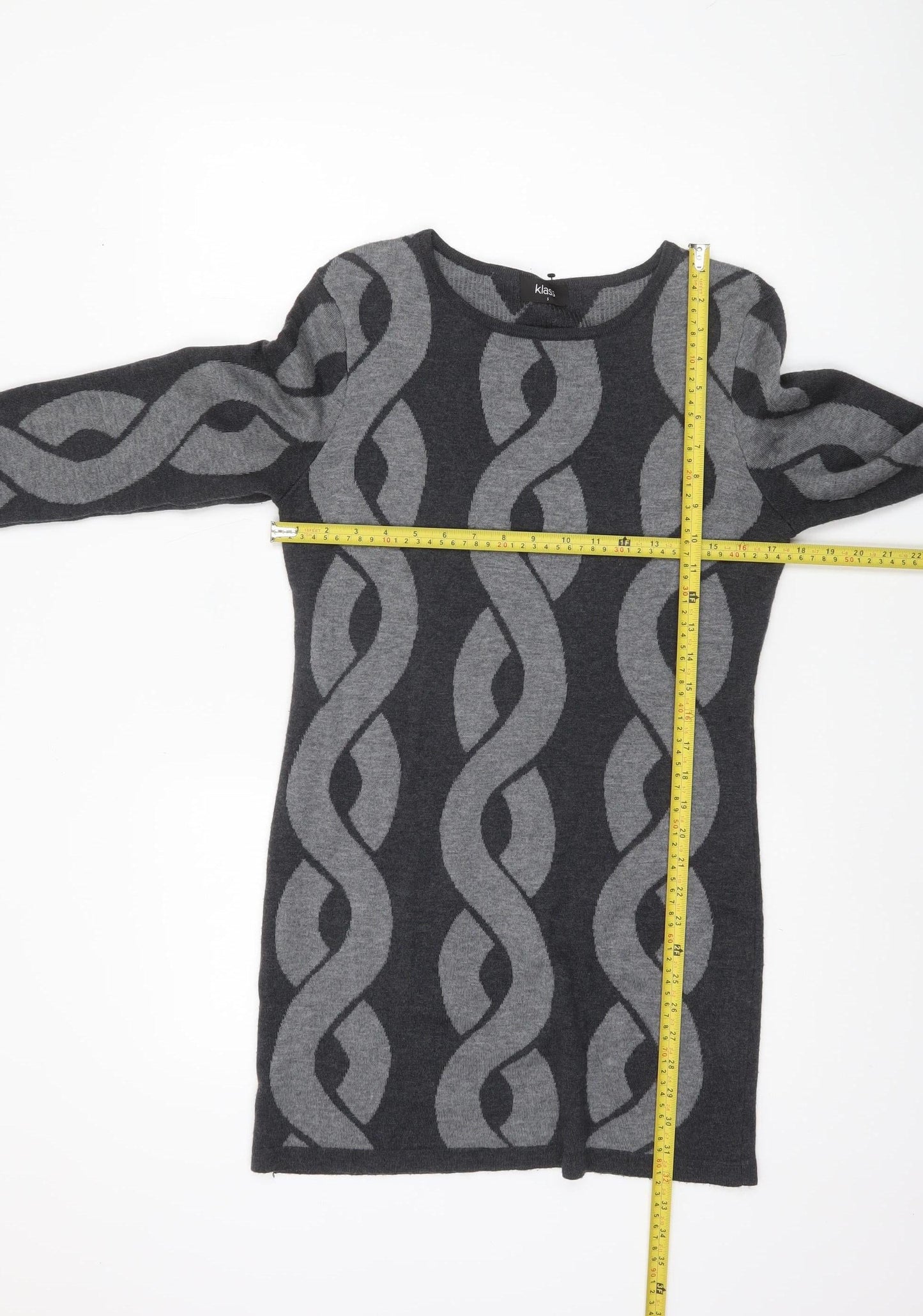 Klass Women’s Grey Geometric Knit Tunic Jumper Size S