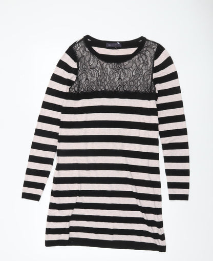 Marks and Spencer Women’s Black Striped Lace Knit Shift Dress Size 10