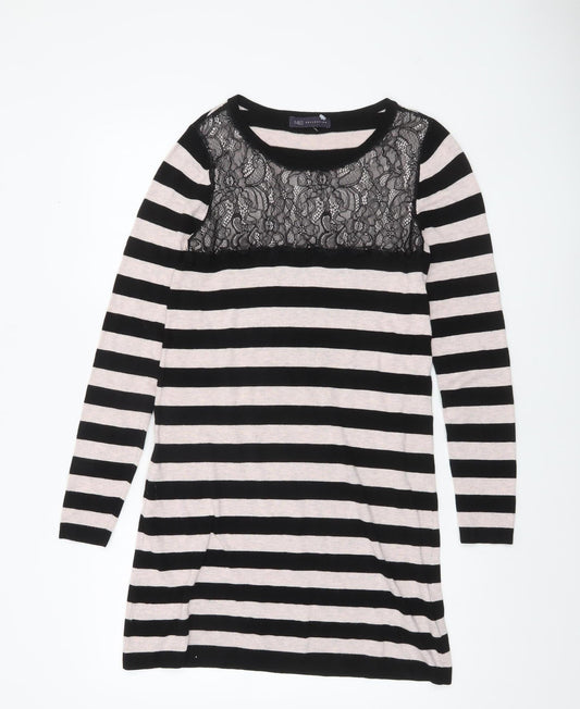 Marks and Spencer Women’s Black Striped Lace Knit Shift Dress Size 10