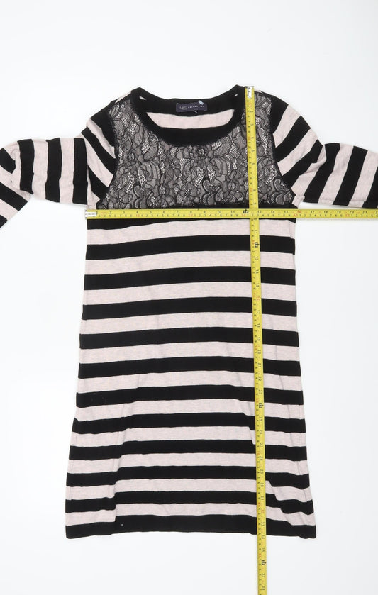 Marks and Spencer Women’s Black Striped Lace Knit Shift Dress Size 10