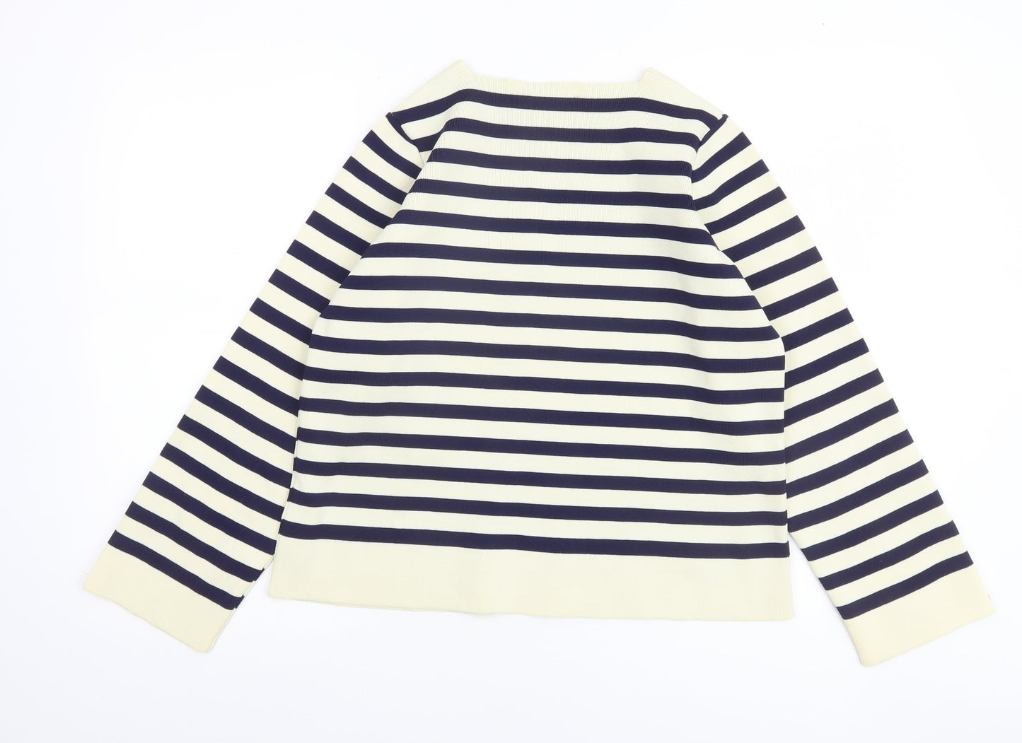Gallery Women’s Navy Ivory Striped Knit Jumper Size S Nautical V-Neck