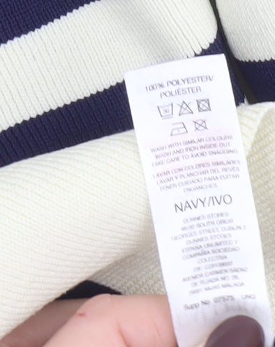 Gallery Women’s Navy Ivory Striped Knit Jumper Size S Nautical V-Neck