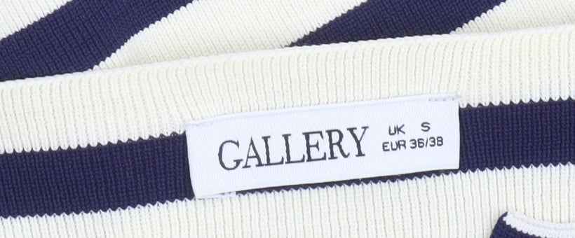 Gallery Women’s Navy Ivory Striped Knit Jumper Size S Nautical V-Neck