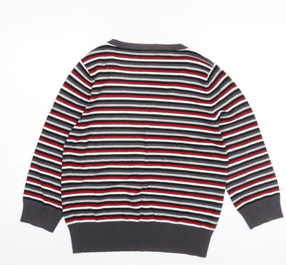 CC Womens Multicoloured V-Neck Striped Beaded Long Sleeve Jumper Size L