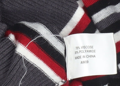 CC Womens Multicoloured V-Neck Striped Beaded Long Sleeve Jumper Size L