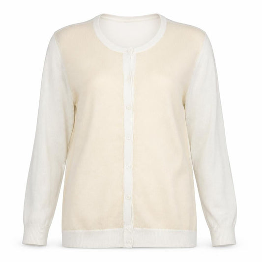 Front view of Kaliko Women’s Ivory Crew Neck Long Sleeve Cardigan, size UK 12