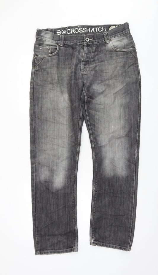 Crosshatch Men's Grey Charcoal Wash Regular Fit Straight Jeans W34