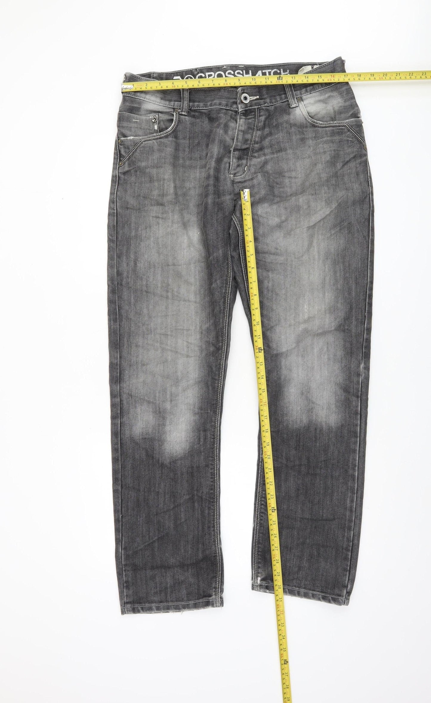 Crosshatch Men's Grey Charcoal Wash Regular Fit Straight Jeans W34